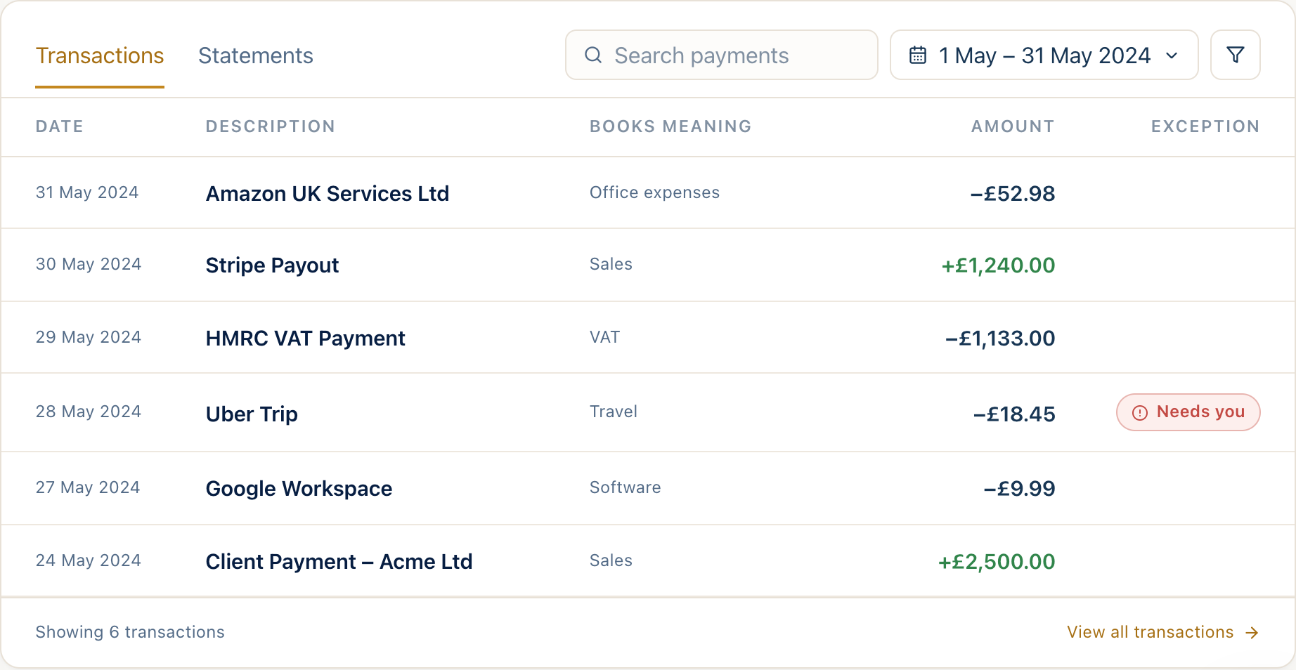 LtdRecord bank · transactions from your records, with example company data.